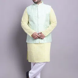 SOJANYA PLUS Plus Size Embroidered Cotton Kurta With Pyjamas & Embroidered Nehru Jacket-38