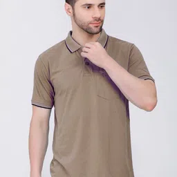 ARRAY Men Solid Polo Collar Cotton Relaxed Fit T-shirt-7