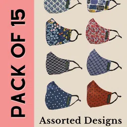 Calvadoss Women Pack Of 15 Assorted 3-Ply Reusable Cotton Cloth Masks-image-15