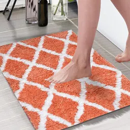 Aura Peach & White Checked Rectangular 1850 GSM Anti Skid Bath Rug-46