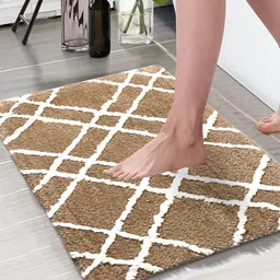 Aura Coffee Brown and White 1850 GSM Microfiber Bath Rugs-53