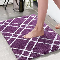 Aura Purple & White Checkered Rectangular 1850 GSM Microfiber Bath Rug-36
