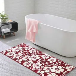 OBSESSIONS Red & White 1800 GSM Anti-Skid Polyester Bath Mat-25