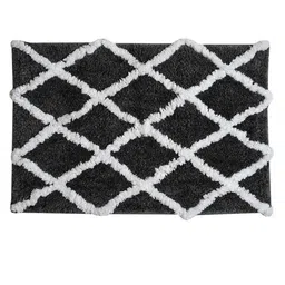 Aura Grey & White Checked Rectangular 1850 GSM Microfiber Bath Rug image 4