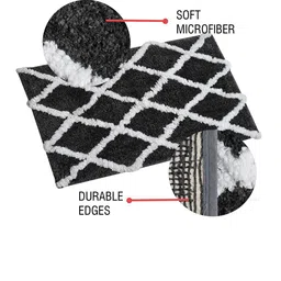 Aura Grey & White Checked Rectangular 1850 GSM Microfiber Bath Rug image 2