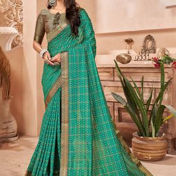 Anouk Teal Green & Red Bandhani Printed Zari Saree-picture-29