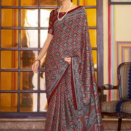 Saree mall Ajrak Block Pure Crepe Designer Bagru Sarees-43