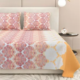 DREAM WEAVERZ White & Pink Conversational 220 TC King Bedsheet with 2 Pillow Covers-image-99