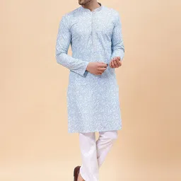 See Designs Printed Mandarin Collar Regular Pure Cotton Kurta with Pyjamas-picture-45