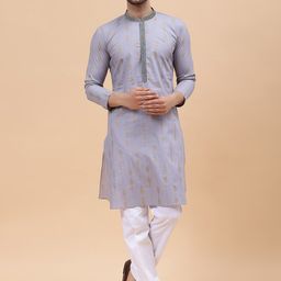 See Designs Ethnic Motifs Printed Mandarin Collar Pure Cotton Kurta with Pyjamas-picture-24
