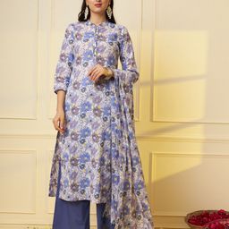 Tissu Floral Printed Pure Cotton Straight Kurta with Palazzos Dupatta-image-67