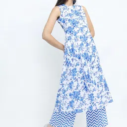 Vishudh Women Off White & Blue Floral Printed Kurta with Palazzos-image-16