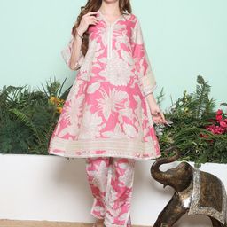 Bhama Couture Floral Printed Pure Cotton A-Line Kurta with Trouser-picture-16