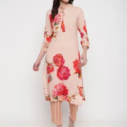 Be Indi Floral Printed A-Line Rayon Kurta Set with Trousers-55