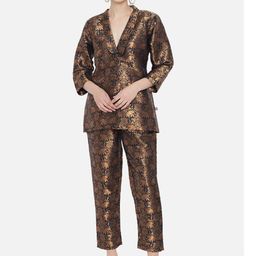 RAISIN Women Copper-Toned Printed Jacquard Banarasi Brocade Coat with Trousers-image-34