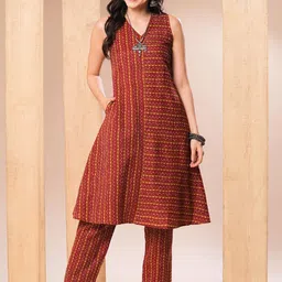 Globus Geometric Printed A Line Kurta & Pant Set-picture-34