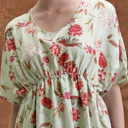 Vishudh Lime Green Floral Printed Extended Sleeves Kaftan Tunic With Trousers image 3