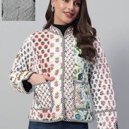 HANDICRAFT PALACE Women Floral Reversible Quilted Jacket with Patchwork-21