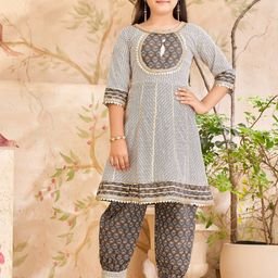 Aarika Girls Printed Regular Gotta Patti Pure Cotton Kurta with Patiala-picture-42