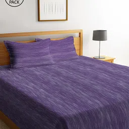 KLOTTHE Set Of 2 Violet & White Striped Double King Bed Covers With 4 Pillow Covers-9