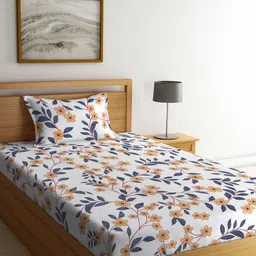 KLOTTHE White & Green Floral Printed 300TC Single Bedsheet & Pillow Cover-image-61