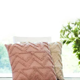 Pluchi Pink Geometric Cotton Square Cushion Cover-image-71