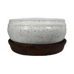 LASAKI White 2 Pieces Textured Ceramic Planter With Plate-18