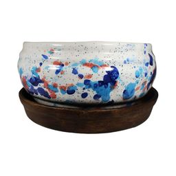 LASAKI White Textured Ceramic Planter With Plate-1