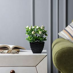 FOLIYAJ Green & White Artificial Garlic Plant With Pot-42