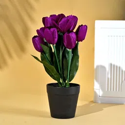 Kuber Industries Purple 1 Pieces Tulip Artificial Flower With Pot-14