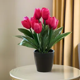 The Better Home Pink & Green 9 Headed Tulip Artificial Plant With Pot-36