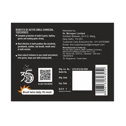 Dr. Morepen Set of 2 Active Smile Charcoal Toothpaste For Teeth Whitening - 100g Each image 3