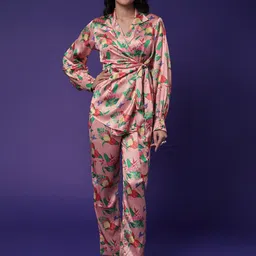 ZARI Floral Printed Cuffed Sleeves Top With Trousers-image-36