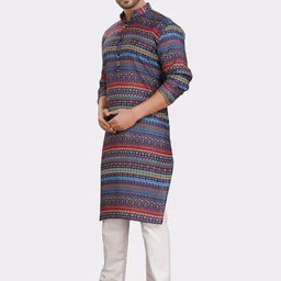 SHIWAM ETHNIX Indeevar Ethnic Motifs Printed Regular Kurta With Pyjamas image 4