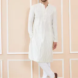 See Designs Striped Embroidered Thread Work Chanderi Silk Straight Kurta With Pyjamas-picture-35