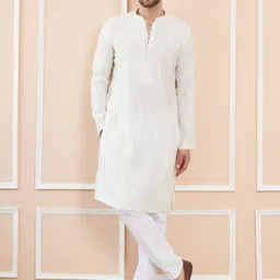 See Designs Striped Embroidered Thread Work Chanderi Silk Straight Kurta With Pyjamas-picture-8