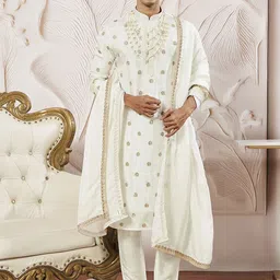 VASTRAMAY Floral Embroidered Sequinned Straight Kurta with Pyjama & Dupatta-picture-16