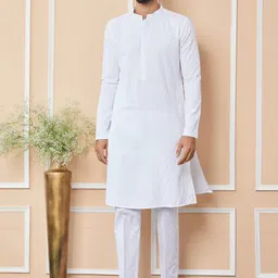 See Designs Floral Embroidered Mandarin Collar Pure Cotton Straight Kurta With Trousers-picture-23