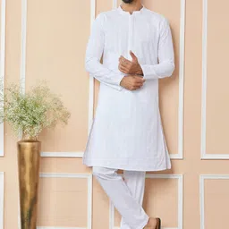 See Designs Floral Embroidered Sequinned Pure Cotton Straight Kurta With Trousers-picture-25