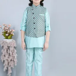 Aj DEZInES Boys Band Collar Kurta With Trousers & Waistcoat-10