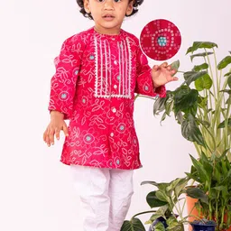 VASTRAMAY Boys Bandhani Printed Band Collar Pure Cotton Straight Kurta With Pyjamas-picture-16