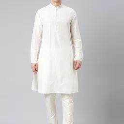 TheEthnic.Co Mandarin Collar Thread Work Straight Kurta With Pyjamas-image-15