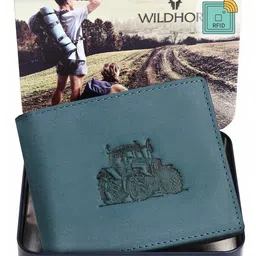WildHorn Men Teal Graphic Printed Leather Two Fold Wallet with RFID-8