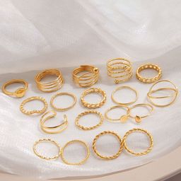 Shining Diva Fashion 18Pcs Gold-Plated Finger Rings-image-33
