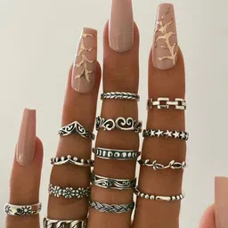 Shining Diva Fashion Set Of 15 Silver-Plated Finger Rings-16