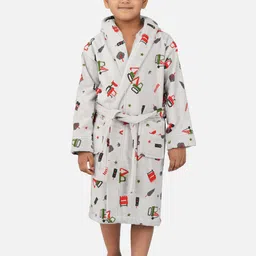 RANGOLI Kids Grey Graphic Printed Pure Cotton Super Absorbent 400 GSM Bath Robe-87