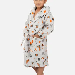 RANGOLI Kids Grey & Orange Printed Pure Cotton Super Absorbent 400 GSM Bath Robe-image-87