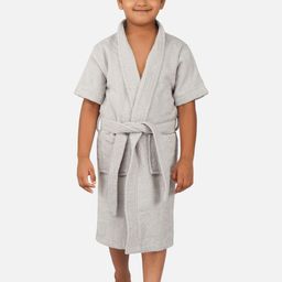 RANGOLI Kids Grey Shawl Collar Pure Cotton Super Absorbent 400 GSM Bath Robe-94