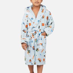 RANGOLI Kids Blue & Orange Printed Pure Cotton Super Absorbent 400 GSM Bath Robe-22