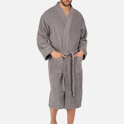 RANGOLI Unisex Grey Pure Cotton 400 GSM Large Bath Robe with Slippers-52